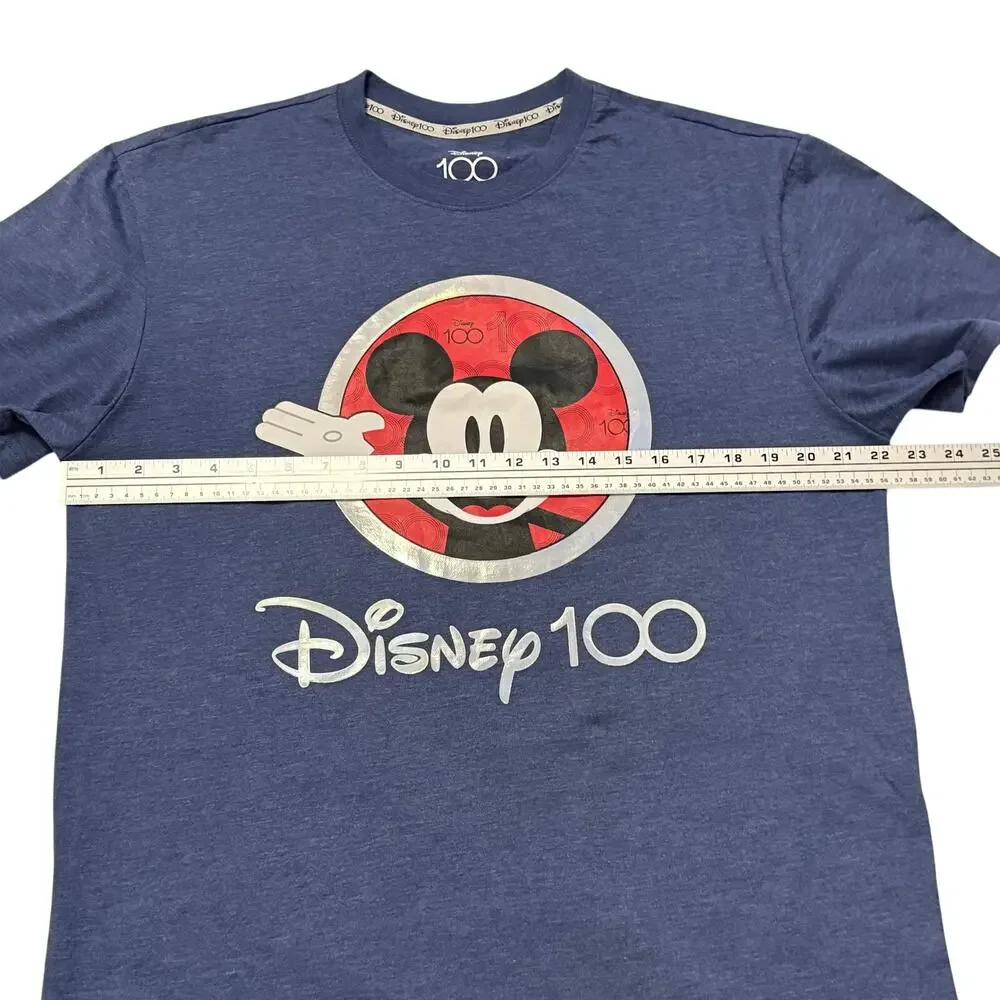 Disney 100 Mickey Mouse Mens Shirt Size Large Blue Short Sleeve Graphic T Shirt